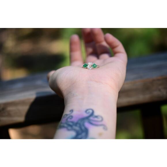 Natural Emerald and Herkimer Diamond Ring, Raw Stone Ring, Unique Engagement - Picture 4 of 10